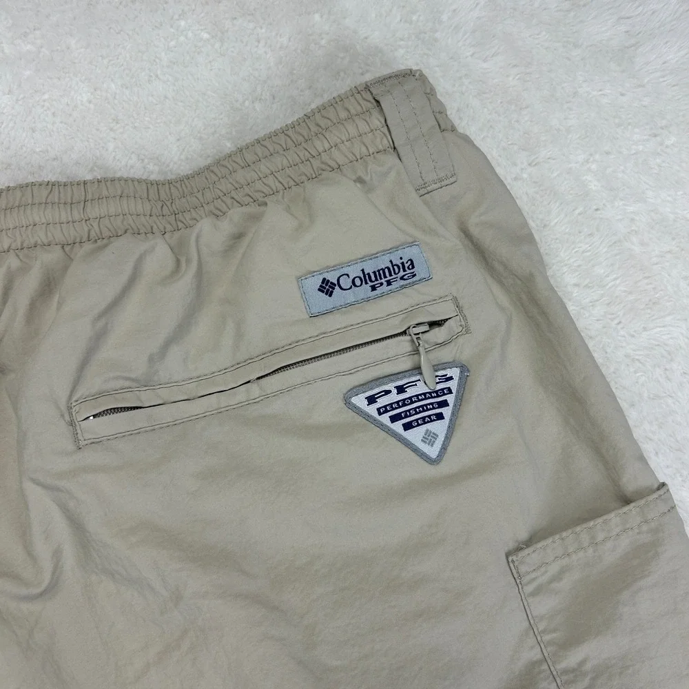 Columbia PFG Convertible Cargo Pants Mens L Beige Straight Flat Front Mid Rise